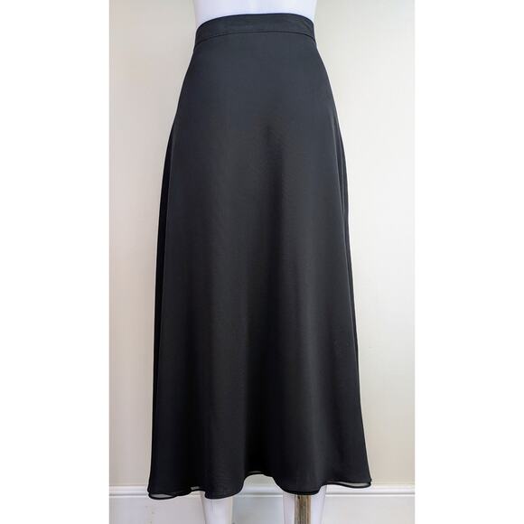 Bianca Nygard VTG Black Midi Flare Wrap Skirt Sheer Overlay Dressy Party Sz 16 - Picture 6 of 10